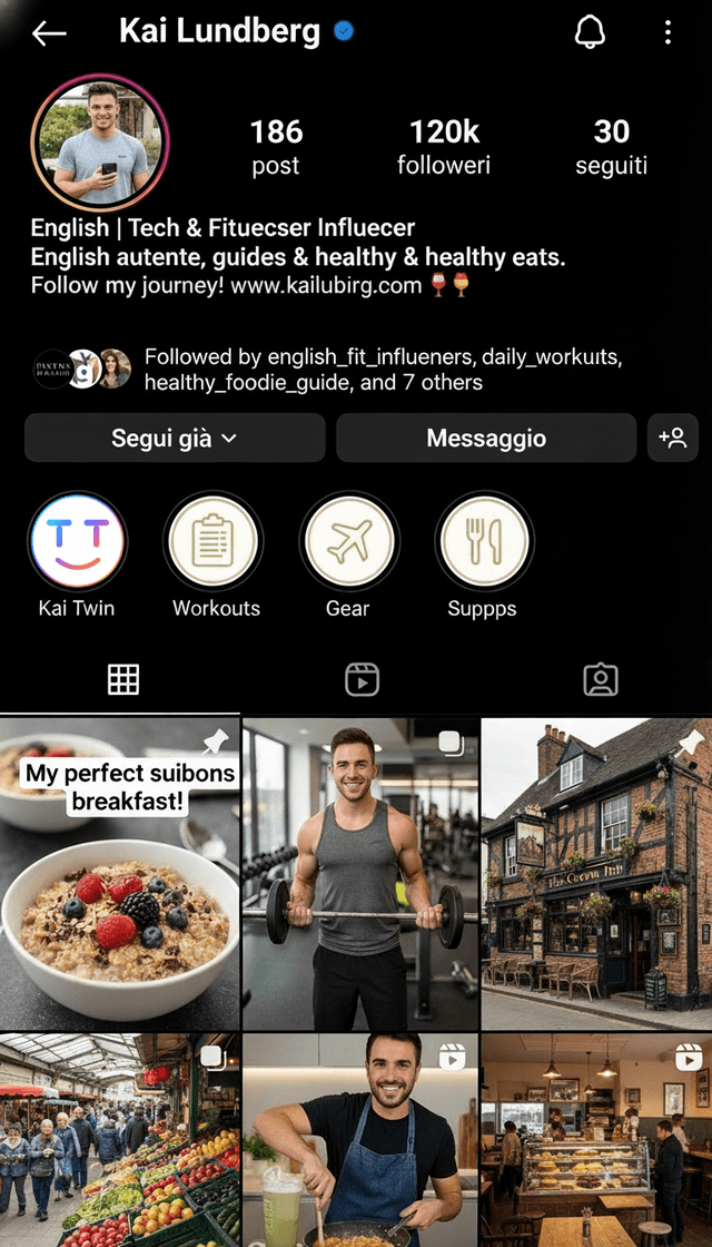 Instagram profile with Twin highlight